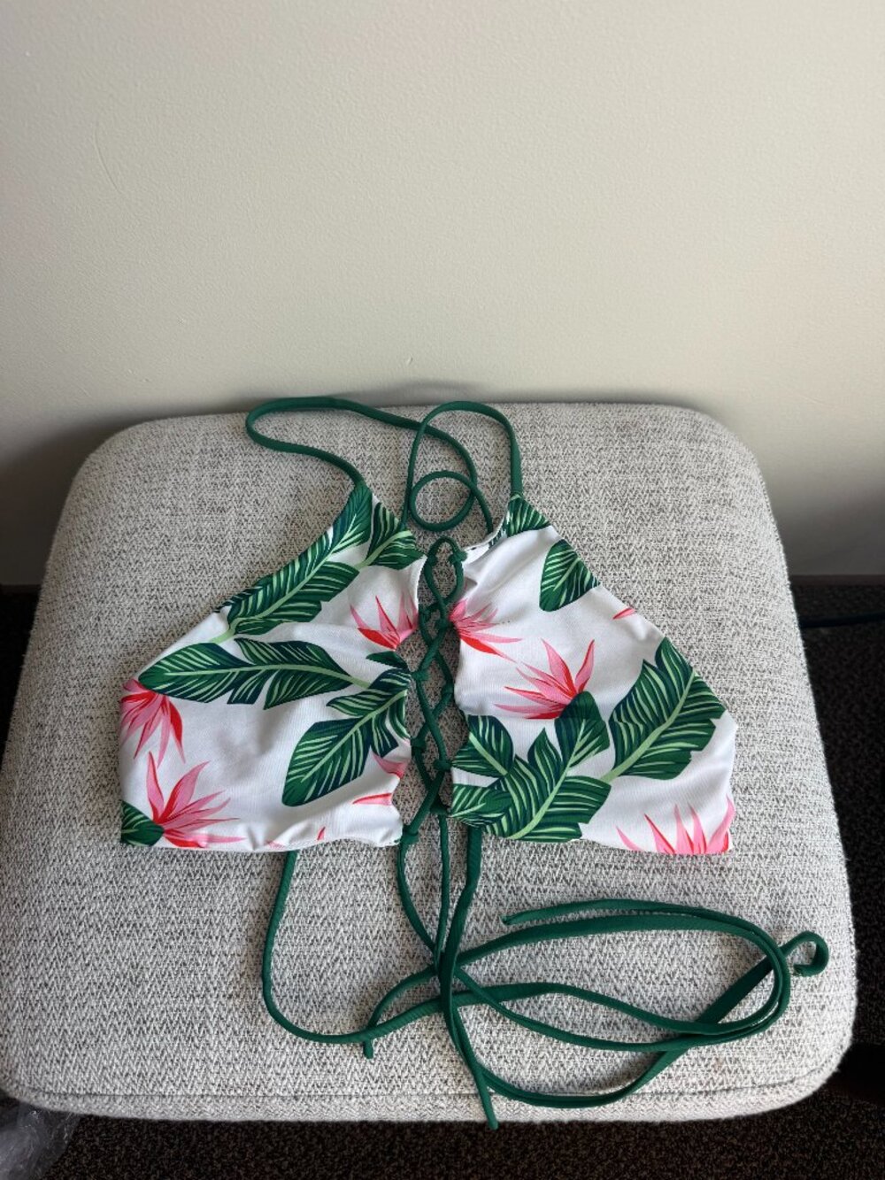 Tropical print bikini with lace front